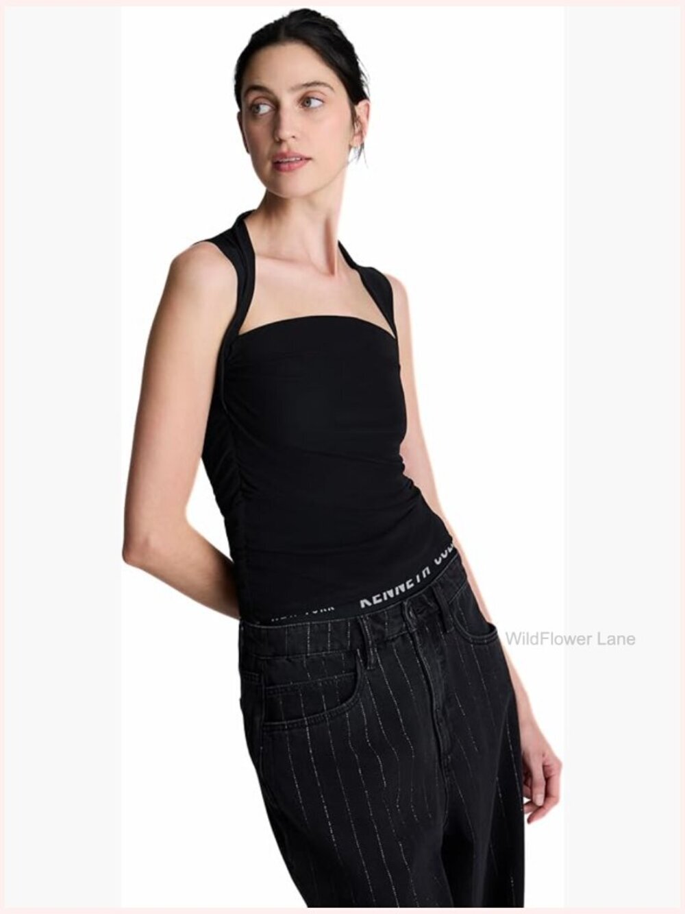 Sleeveless Square Neck Mesh Top - Fitted Silhouette